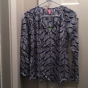 Lilly Pulitzer Navy and white mermaid tail blouse